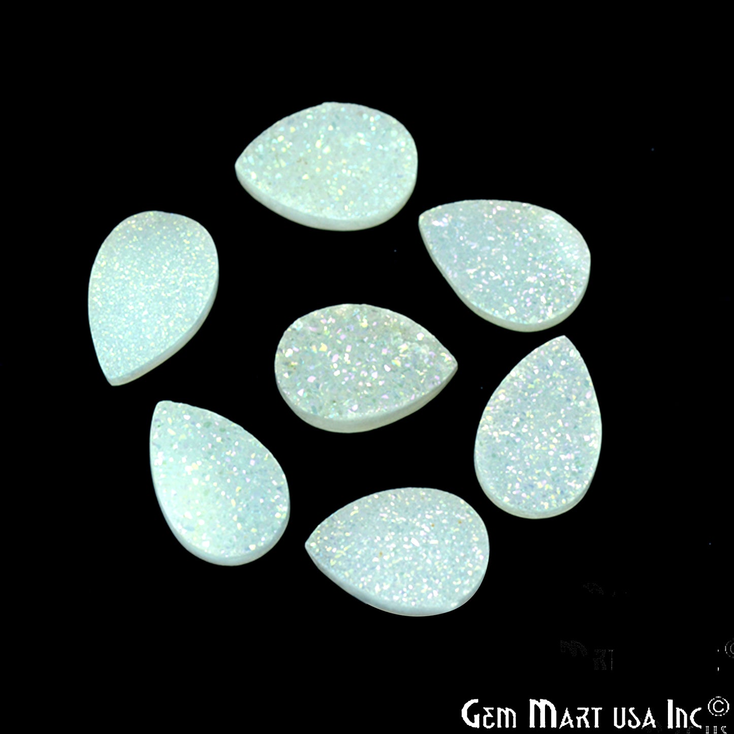 White Druzy 8x12mm Pears Titanium Coated Loose Druzy Cabochon - GemMartUSA