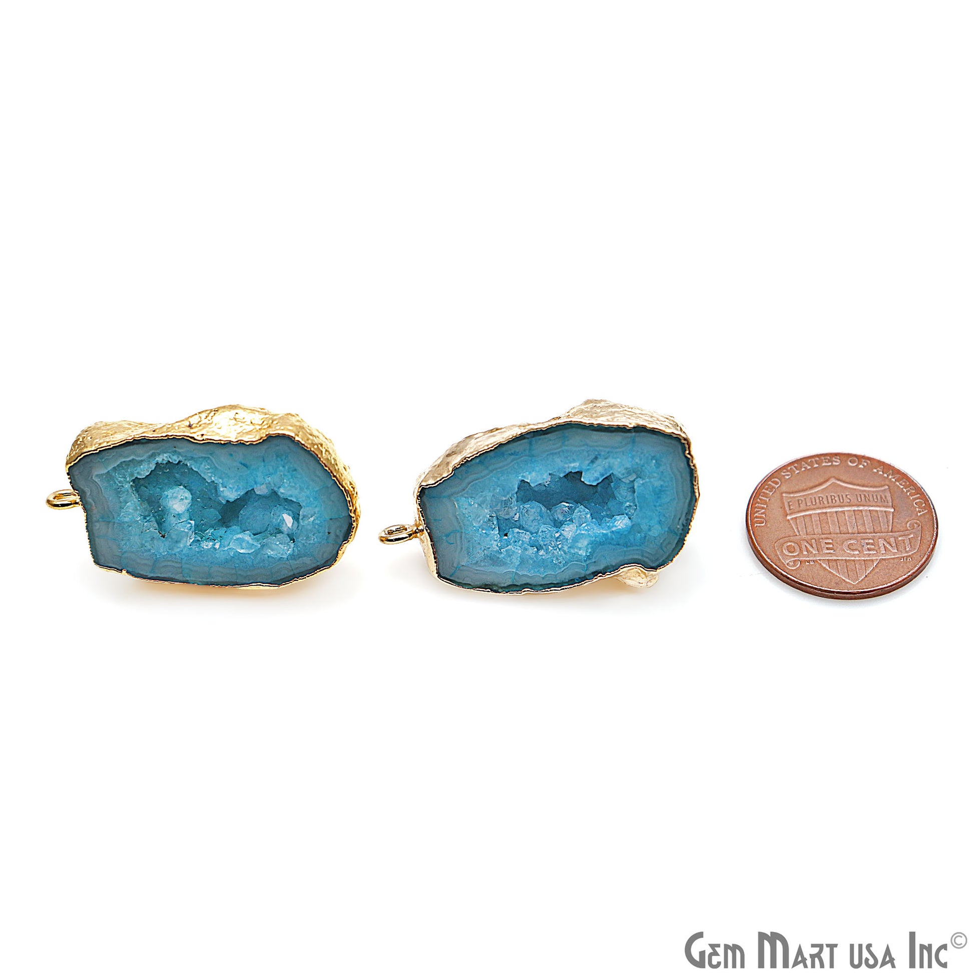 DIY Agate Slice Geode Druzy 32x20mm Gold Electroplated Loop Connector Studs Earrings - GemMartUSA