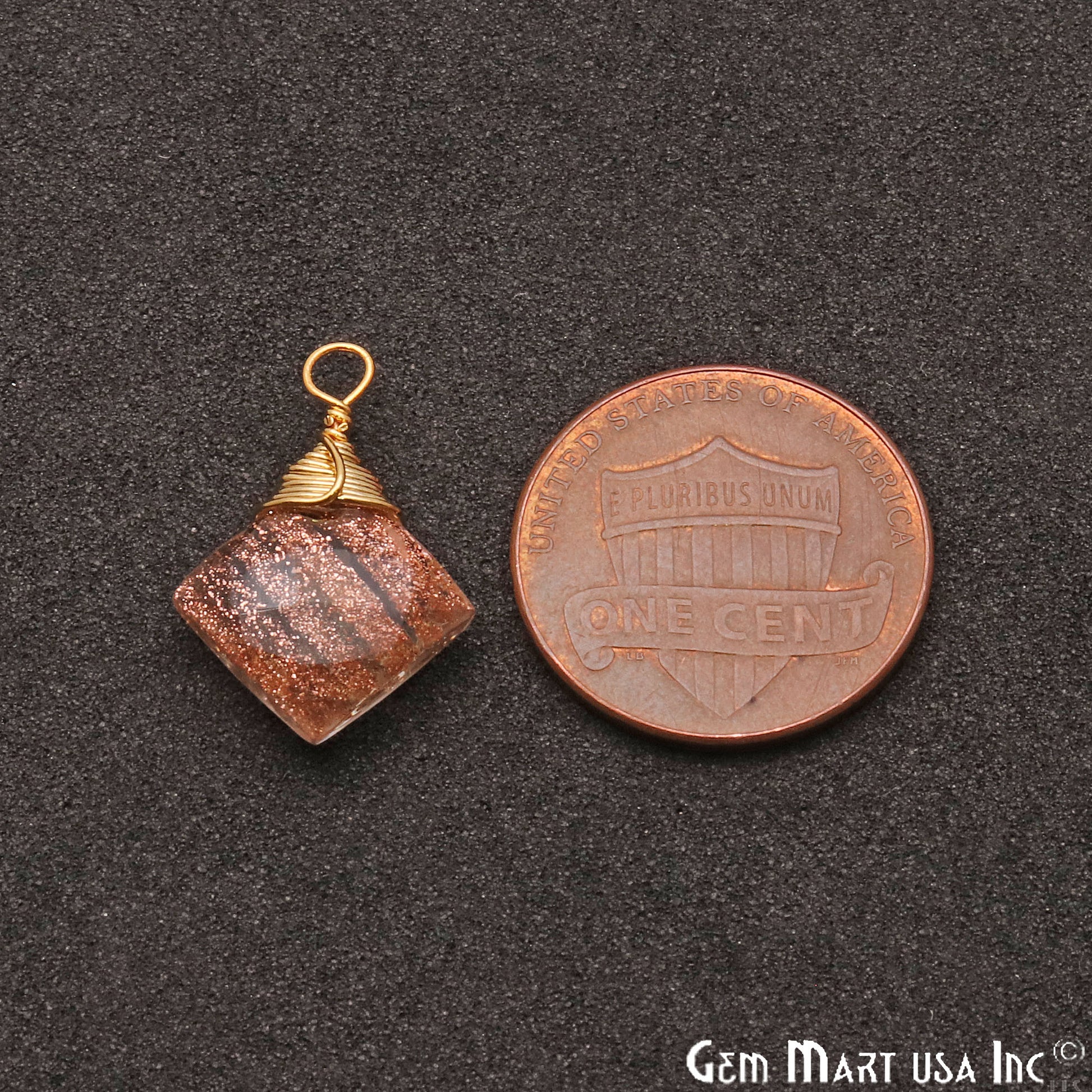 Copper Infused Square 10mm Gold Plated Wire Wrapped Gemstone Connector - GemMartUSA