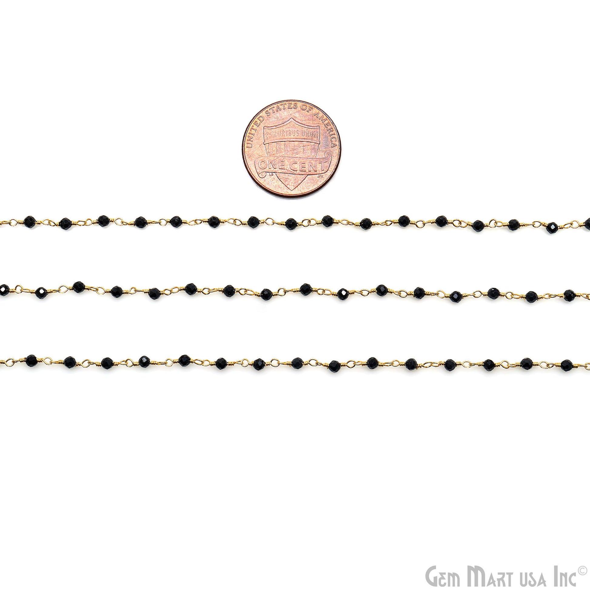 Black Spinel Smooth 2-2.5mm Gold Plated Wire Wrapped Gemstone Beads Rosary Chain (762919911471)
