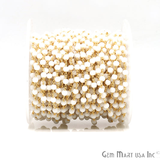 White Agate Matte Beads 4mm Round Gold Wire Wrapped Rosary Chain