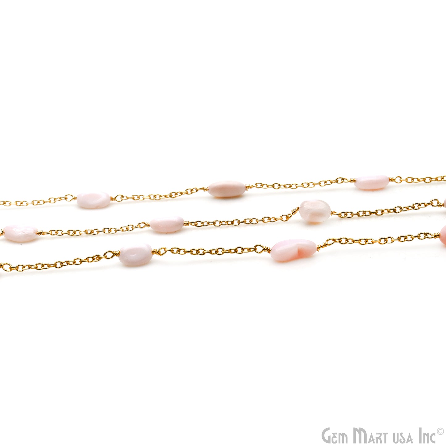 Pink Opal Tumble Beads 10x6mm Gold Wire Wrapped Rosary Chain