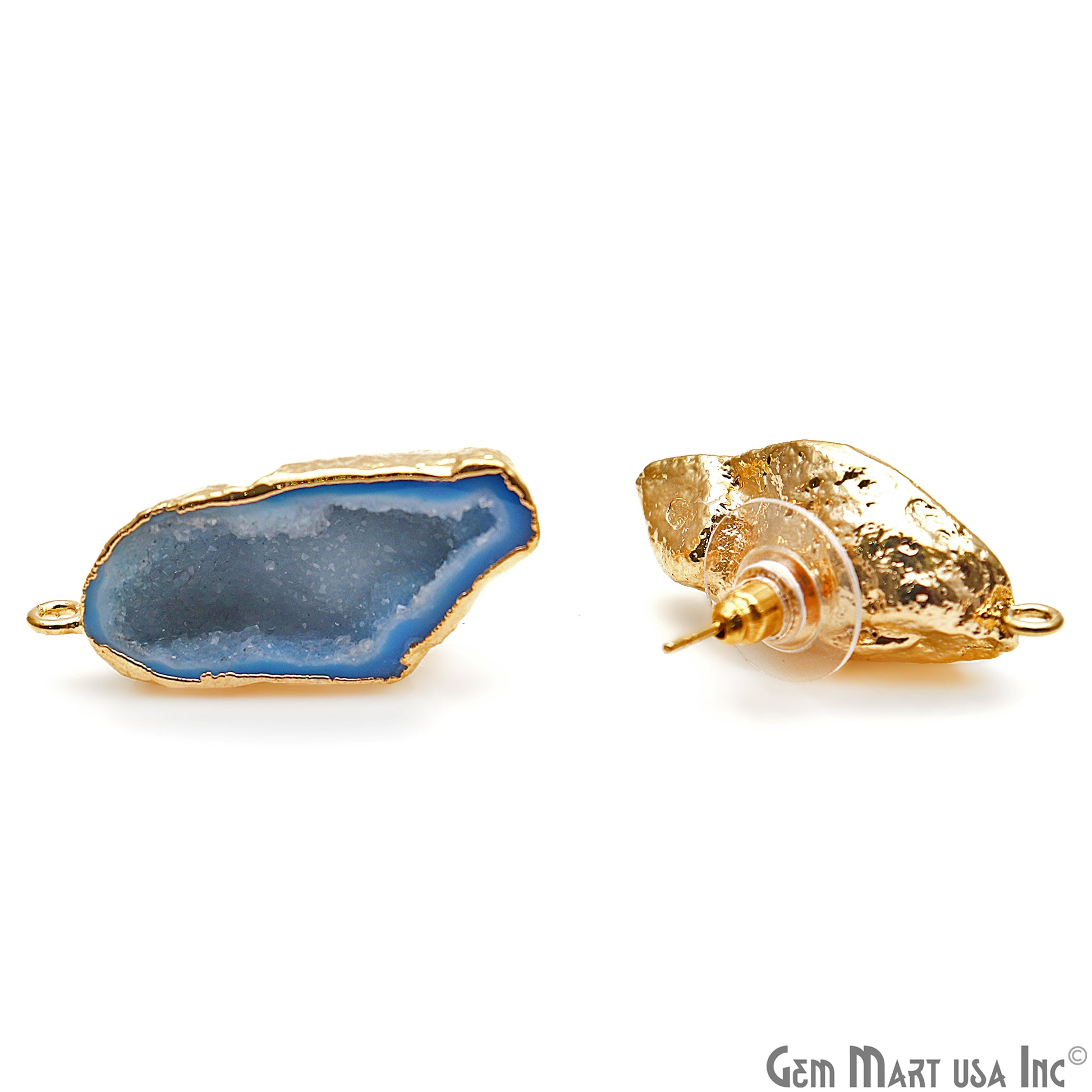 DIY Agate Slice Geode Druzy 14x33mm Gold Electroplated Loop Connector Studs Earrings - GemMartUSA