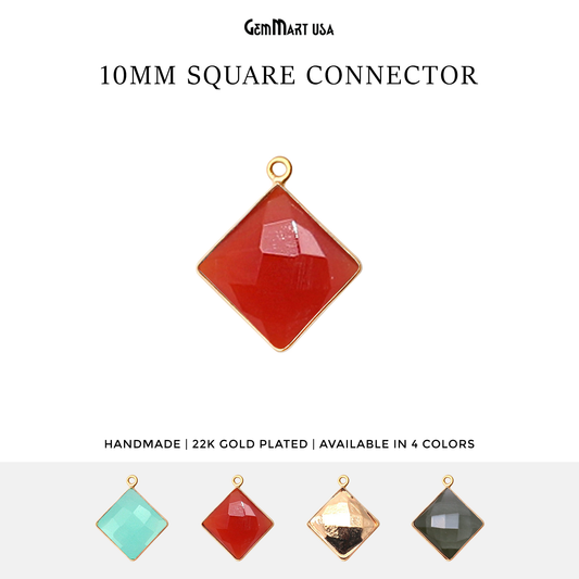 Square 10mm Single Bail Gold Bezel Gemstone Connector