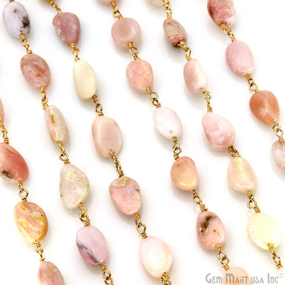 Pink Opal 12x5mm Tumble Beads Gold Plated Rosary Chain