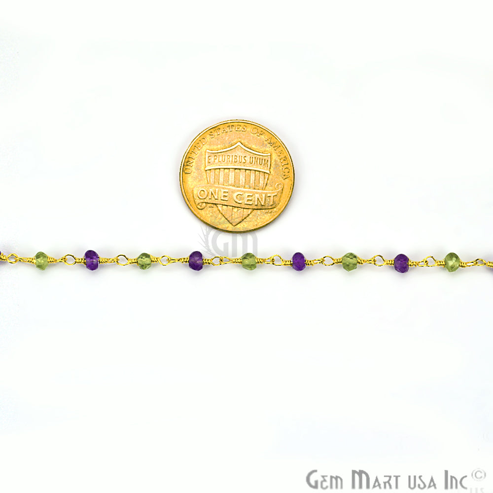 Amethyst With Peridot Gold Plated Wire Wrapped Rosary Chain