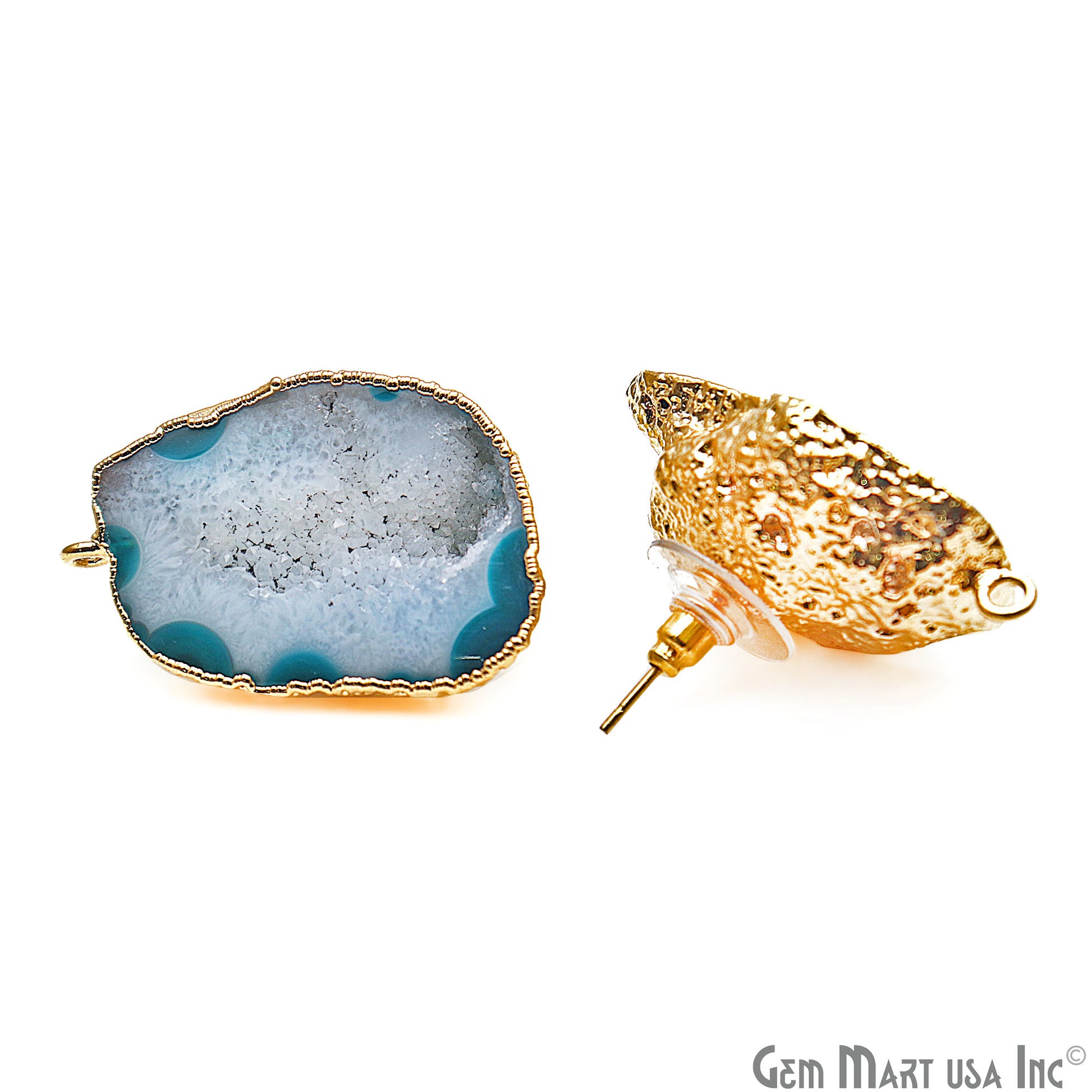 DIY Agate Slice Geode Druzy 22x32mm Gold Electroplated Loop Connector Studs Earrings - GemMartUSA