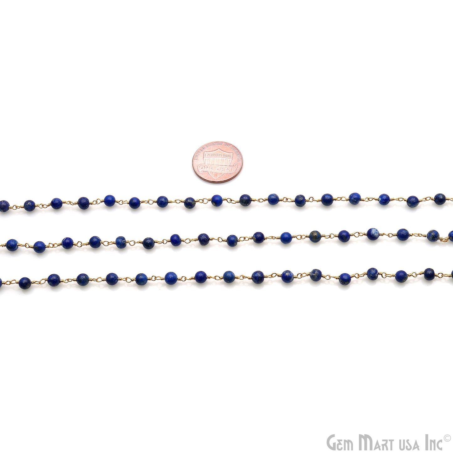 Lapis Cabochon 4mm Gold Wire Wrapped Rosary Chain