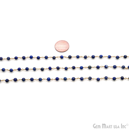 Lapis Cabochon 4mm Gold Wire Wrapped Rosary Chain