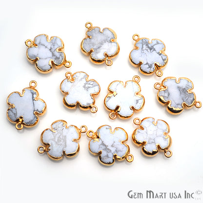 Flower Shape Gemstone Gold Edged Connector Charm (Pick Gemstone, Bail) - GemMartUSA