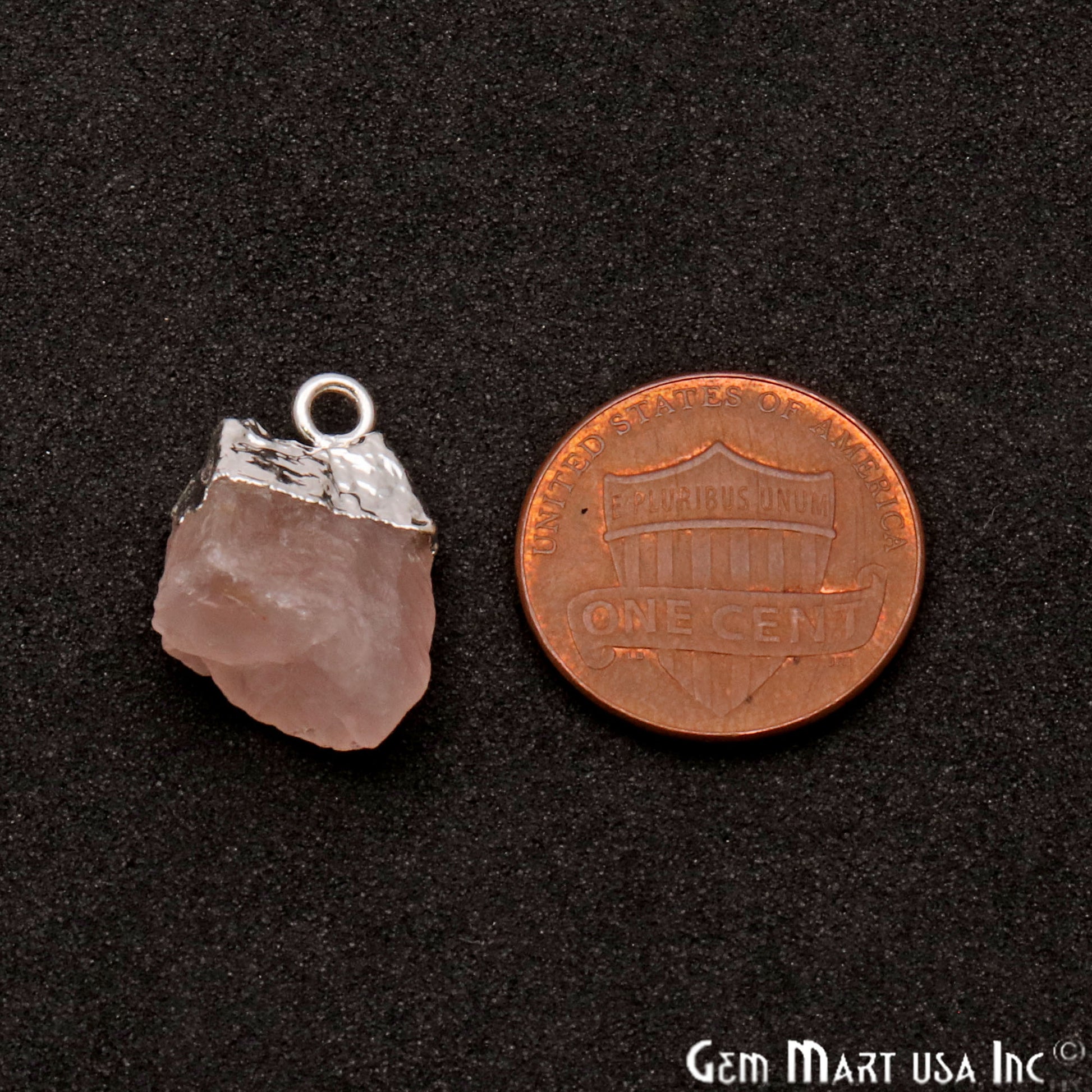 Rough Rose Quartz Organic 22x15mm Silver Electroplated Pendant Connector - GemMartUSA