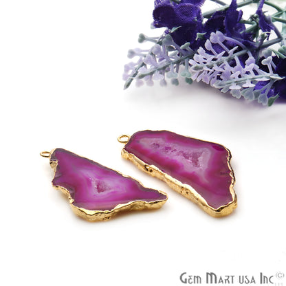 Agate Slice 20x45mm Organic Gold Electroplated Gemstone Earring Connector 1 Pair - GemMartUSA