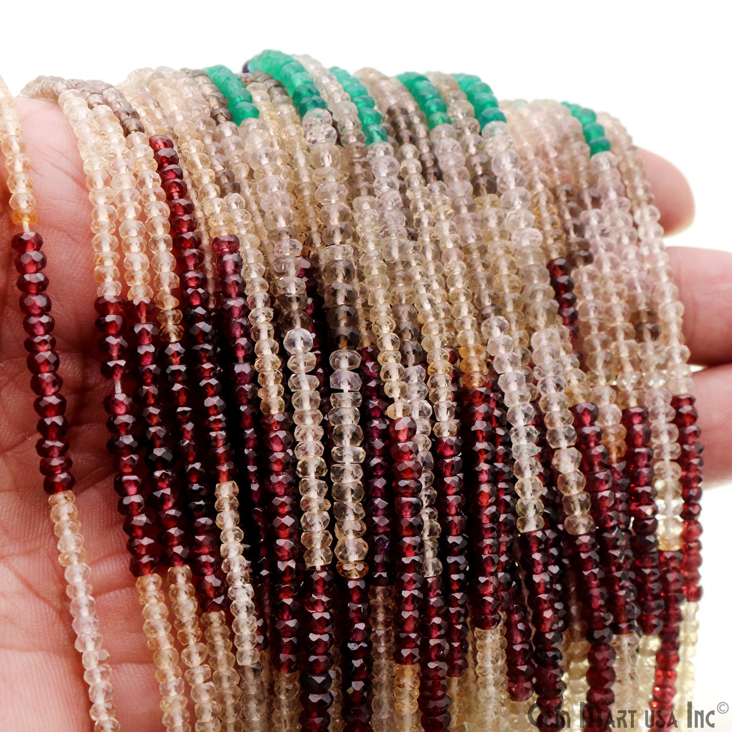 Multi Stone Rondelle Beads, 12.5 Inch Gemstone Strands, Drilled Strung Nugget Beads, Faceted Round, 3-4mm