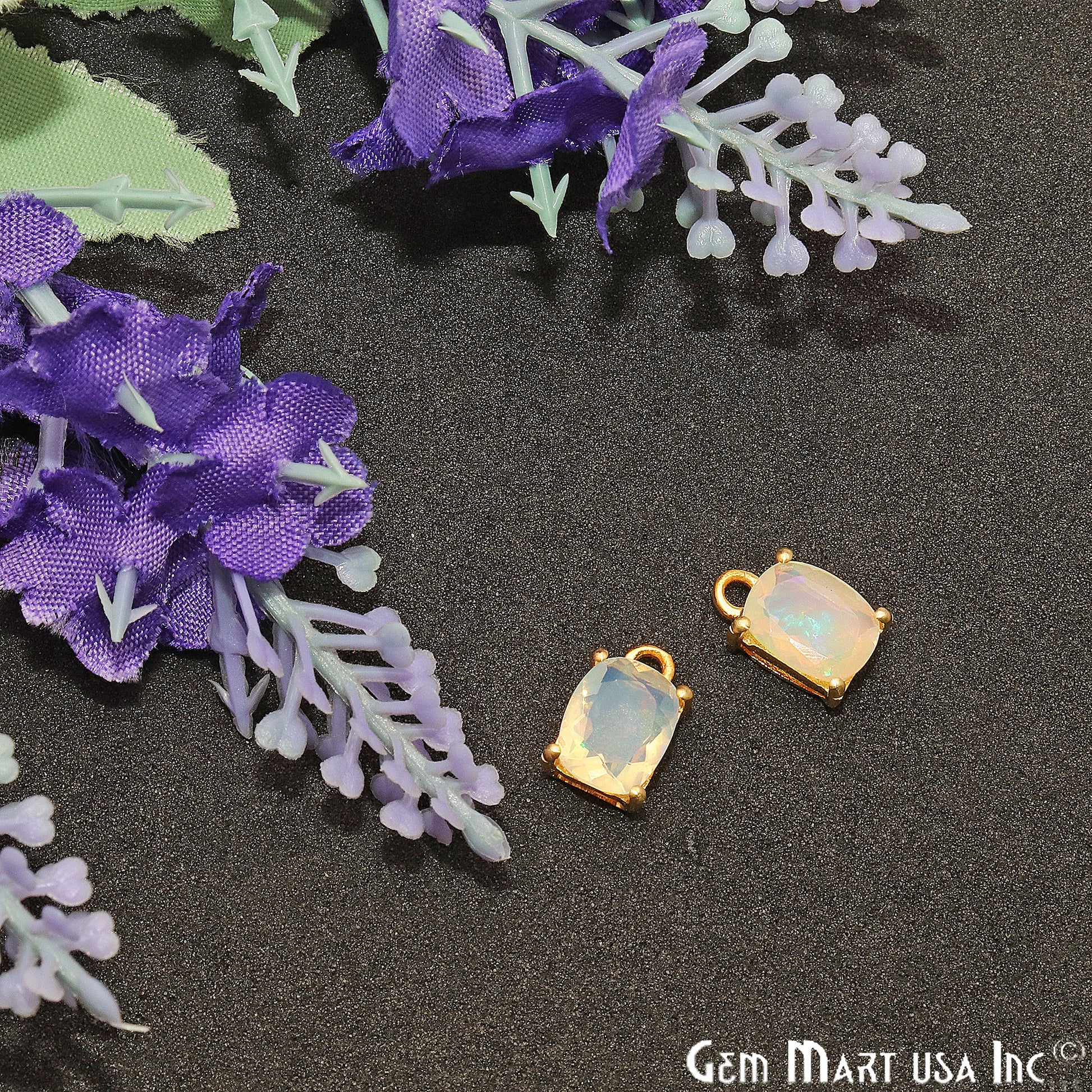 Opal Gemstone Octagon 7x9mm Prong Setting Gold Plated Connector - GemMartUSA
