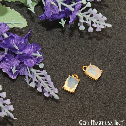 Opal Gemstone Octagon 7x9mm Prong Setting Gold Plated Connector - GemMartUSA