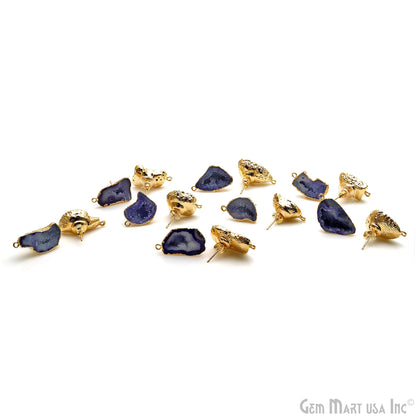 DIY Agate Slice Geode Druzy Gold Edged Loop Connector Studs Earrings