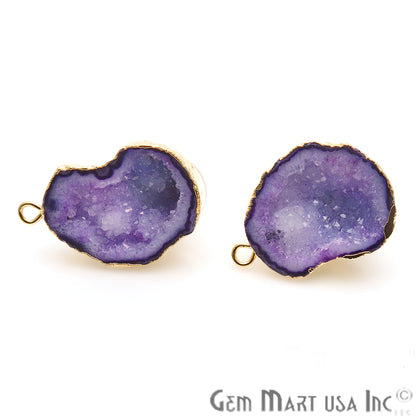 DIY Geode Druzy 23x17mm Gold Electroplated Loop Connector Studs Earrings - GemMartUSA