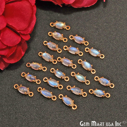 Rainbow Moonstone Cabochon Marquise Prong Gold Plated Bail Connector - GemMartUSA