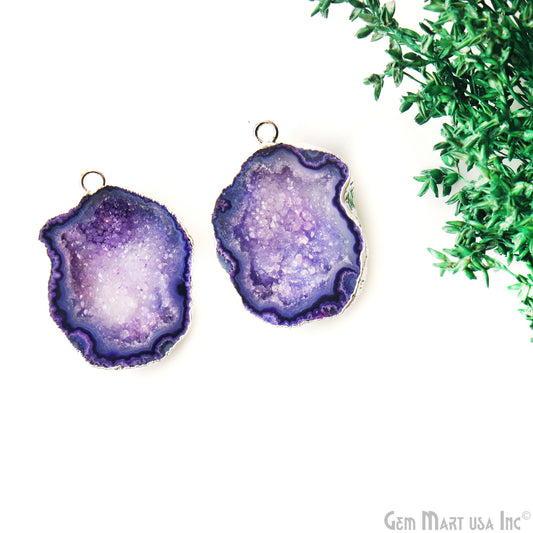 Geode Druzy 28x38mm Organic Silver Electroplated Single Bail Gemstone Earring Connector 1 Pair