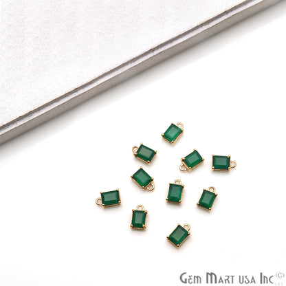 Green Onyx 6x8mm Rectangle Gold Plated Prong Setting Gemstone Connector (Pick Bail) - GemmartUSA