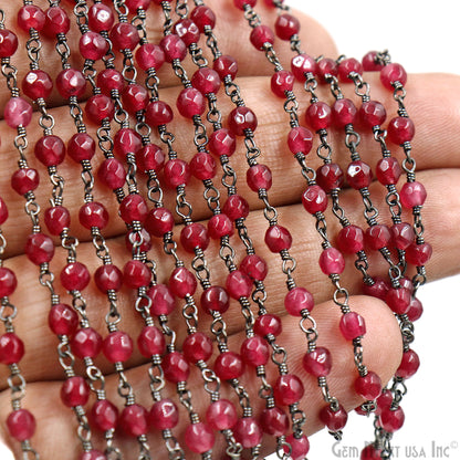 Dark Cherry Jade Beads 4mm Oxidized Wire Wrapped Rosary Chain