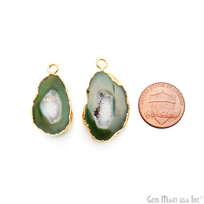 Geode Druzy 33x18mm Organic Gold Electroplated Single Bail Gemstone Earring Connector 1 Pair