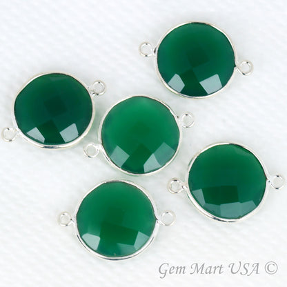 Round 16mm Double Bail Silver Bezel Gemstone Connector