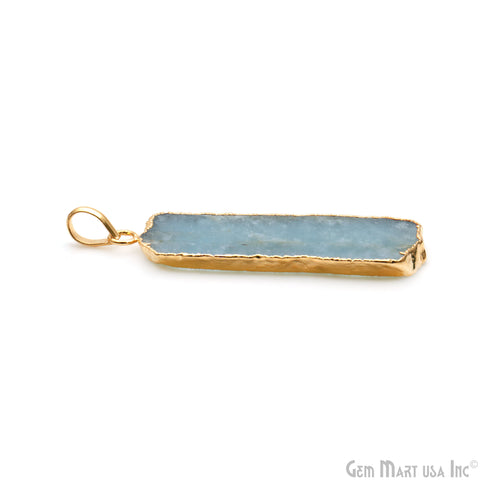 Aquamarine Free Form shape 50x15mm Gold Electroplated Gemstone Single Bail Pendant