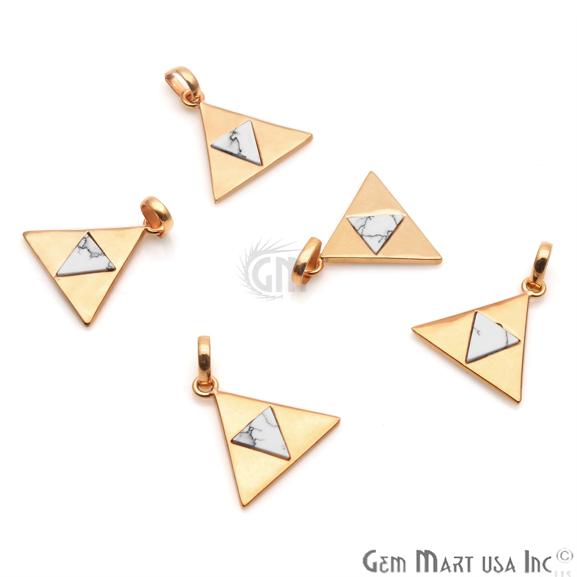 Howlite Triangle Pendant Two Tone 19mm Gold Pendant - GemMartUSA