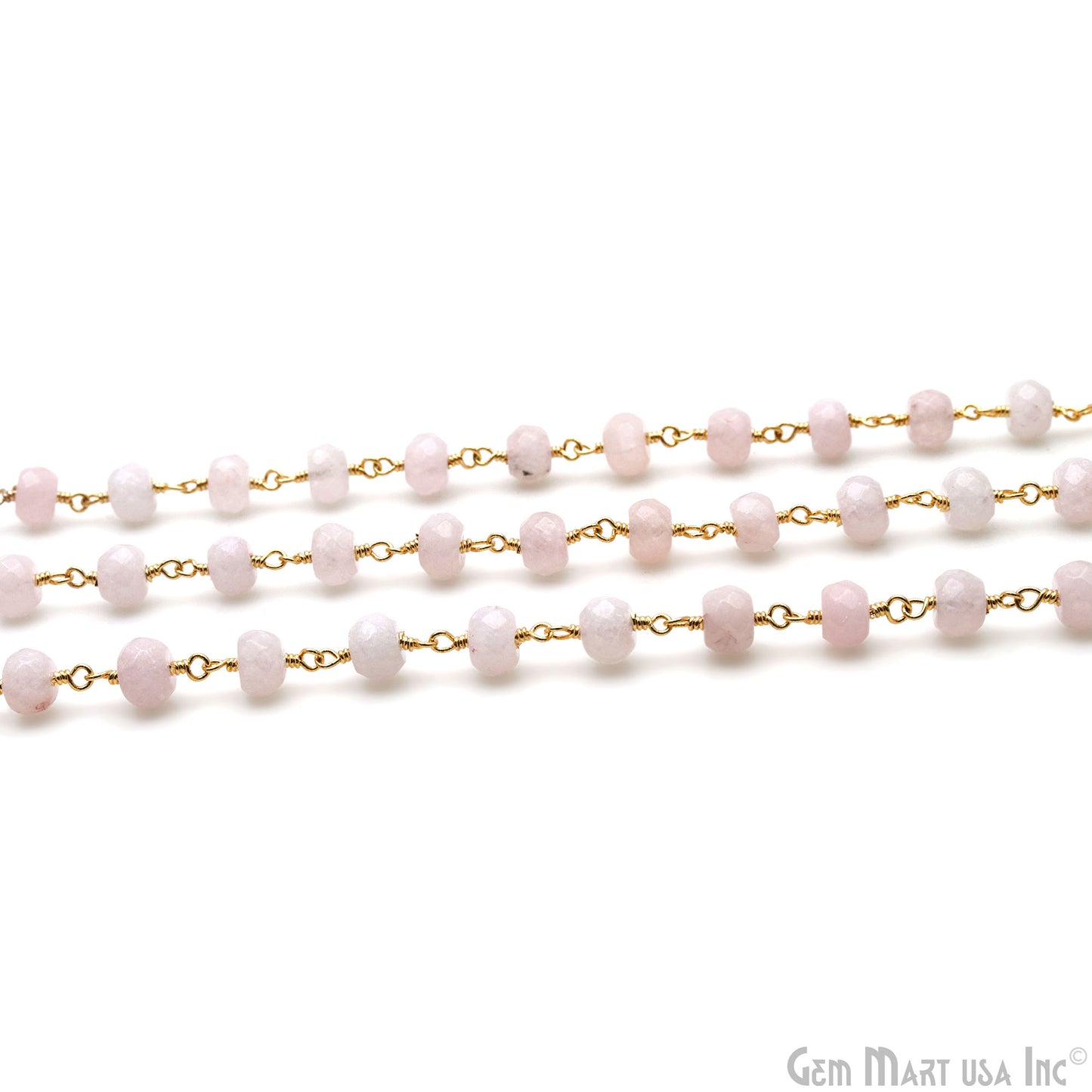 Light Pink Jade Faceted 5-6mm Gold Wire Wrapped Beads Rosary Chain