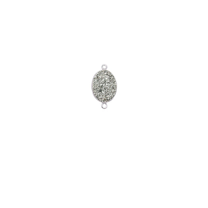 Titanium Druzy 12x16mm Oval Silver Plated Double Bail Gemstone Connector