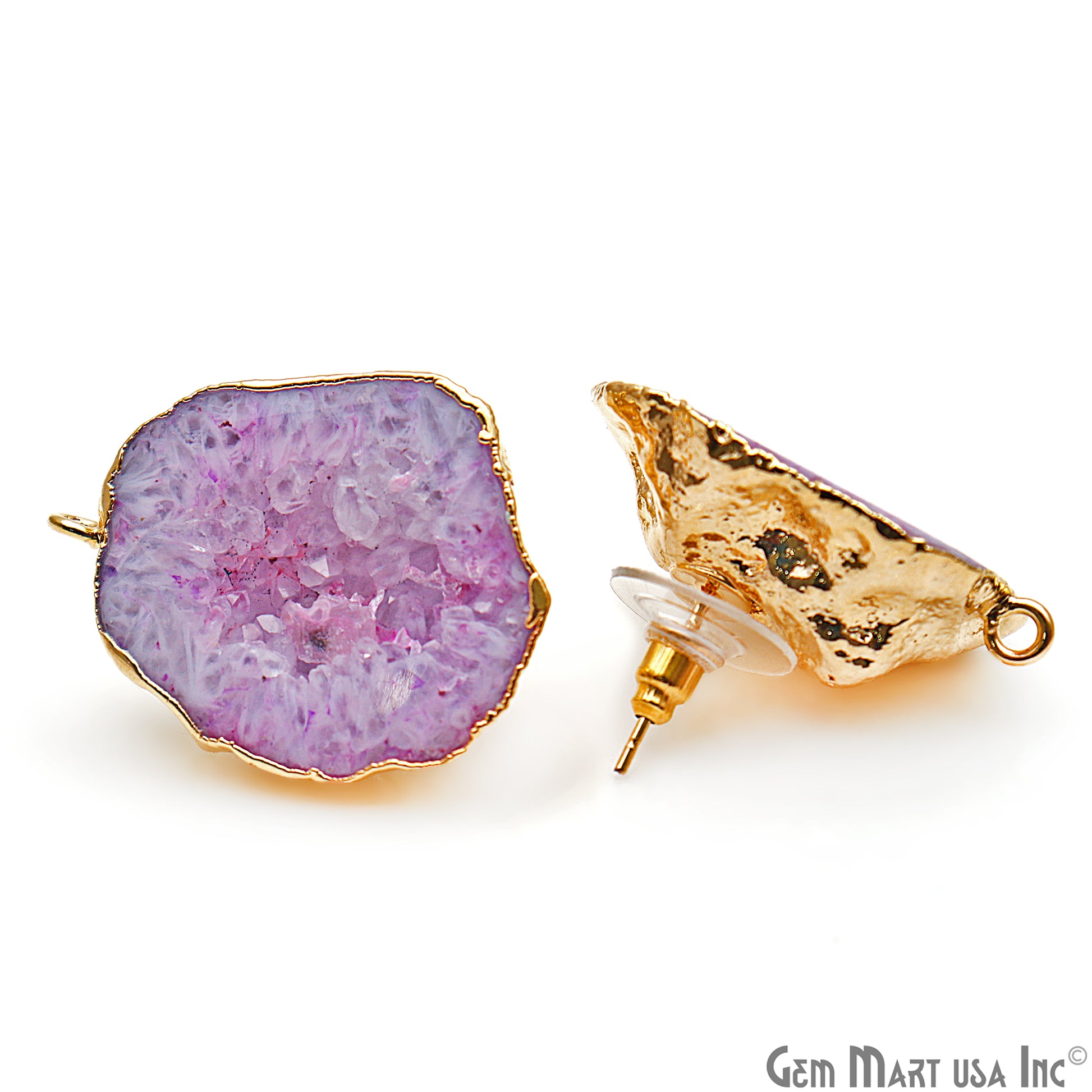 DIY Agate Slice Geode Druzy 32x24mm Gold Electroplated Loop Connector Studs Earrings - GemMartUSA