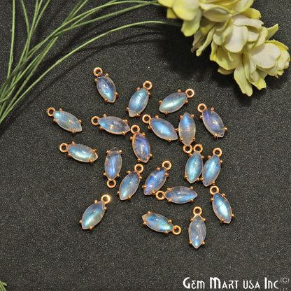 Rainbow Moonstone Cabochon 12x5mm Marquise Prong Gold Plated Bail Connector - GemMartUSA