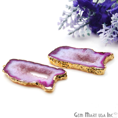 Agate Slice 47x24mm Organic Gold Electroplated Gemstone Earring Connector 1 Pair - GemMartUSA