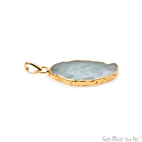 Aquamarine Free Form shape 35x16mm Gold Electroplated Gemstone Single Bail Pendant