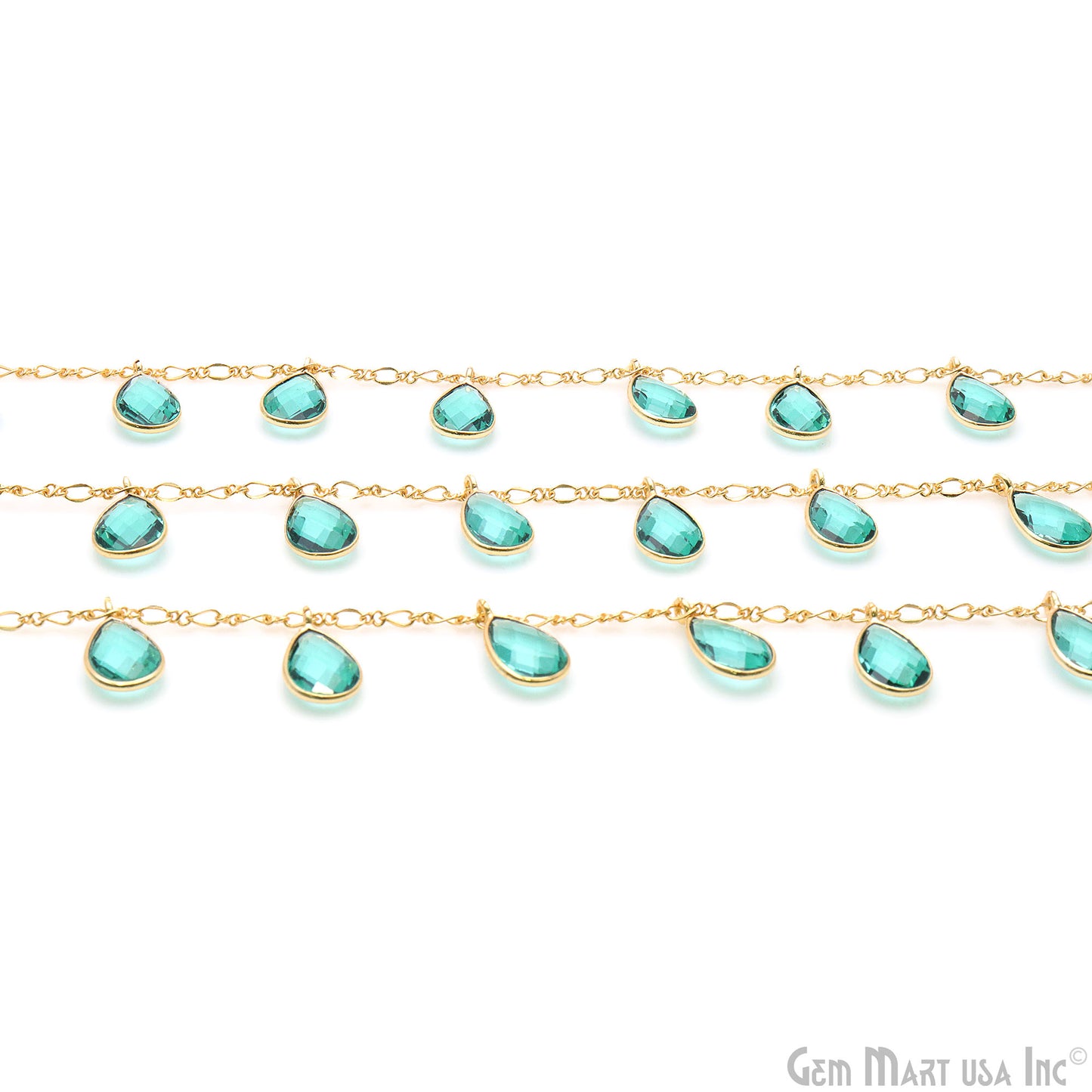 Paraiba Tourmaline Quartz Pears Gold Bezel Connector Dangle Rosary Chain