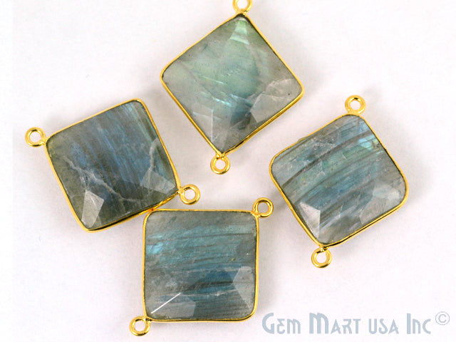 Square 16mm Double Bail Gold Bezel Gemstone Connector