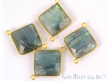 Square 16mm Double Bail Gold Bezel Gemstone Connector
