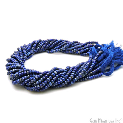 Lapis Lazuli Rondelle Beads, 12.5 Inch Gemstone Strands, Drilled Strung Nugget Beads, Faceted Round, 3-4mm