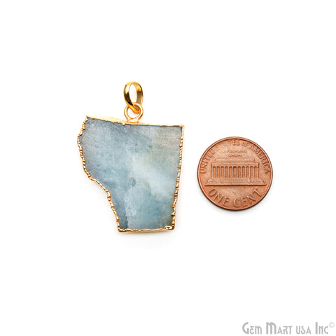 Aquamarine Free Form shape 33x26mm Gold Electroplated Gemstone Single Bail Pendant