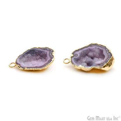 Geode Druzy 34x22mm Organic Gold Electroplated Single Bail Gemstone Earring Connector 1 Pair