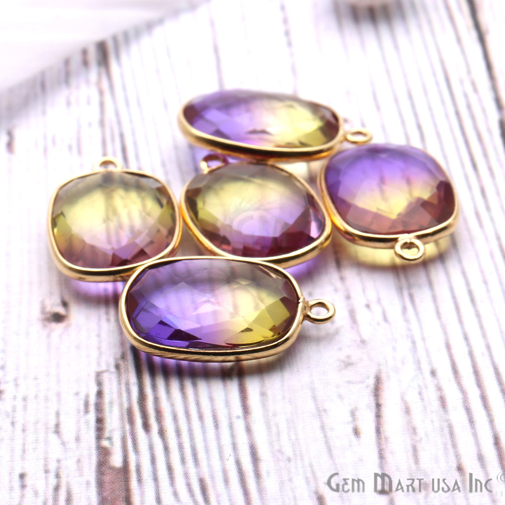 Aura Quartz 12x16mm Octagon Shape Doublet Quartz Gemstone Connector (Pick Your Color, Plating, Bail) - GemMartUSA