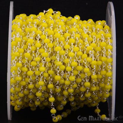 Yellow Chalcedony Beads 3-3.5mm Silver Plated Wire Wrapped Rosary Chain