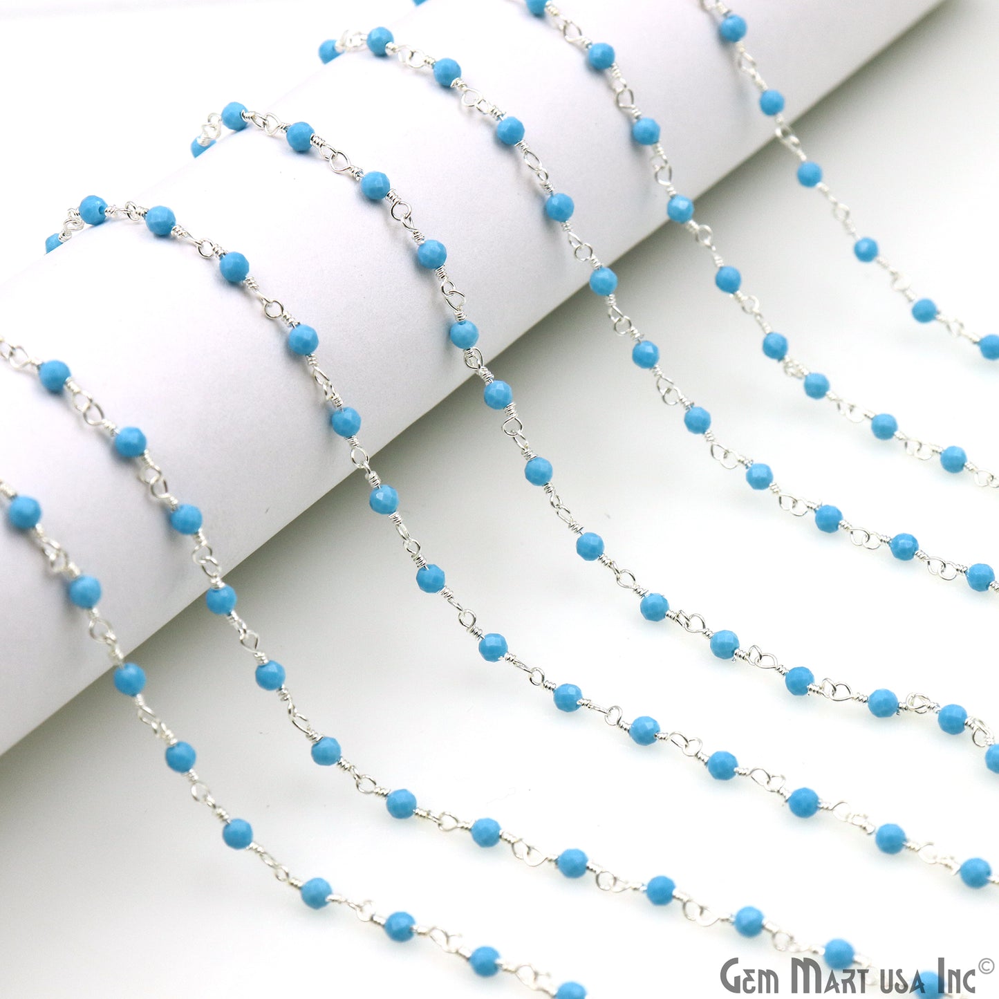 Turquoise Silver Plated Wire Wrapped Gemstone Beads Rosary Chain