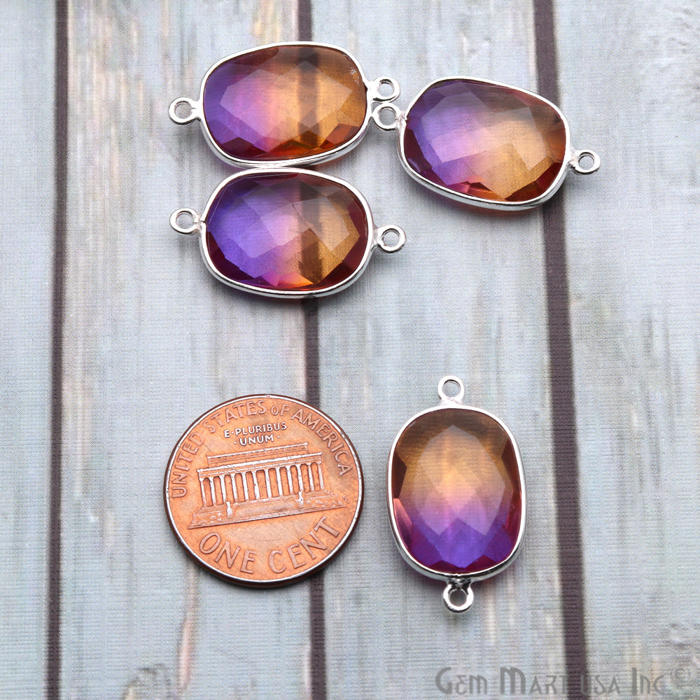 Aura Quartz 12x16mm Octagon Shape Doublet Quartz Gemstone Connector (Pick Your Color, Plating, Bail) - GemMartUSA