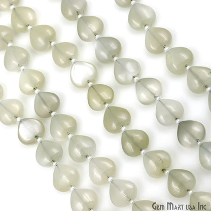 White Chalcedony Heart Beads, 7 Inch Gemstone Strands, Drilled Strung Briolette Beads, Heart Shape, 10mm