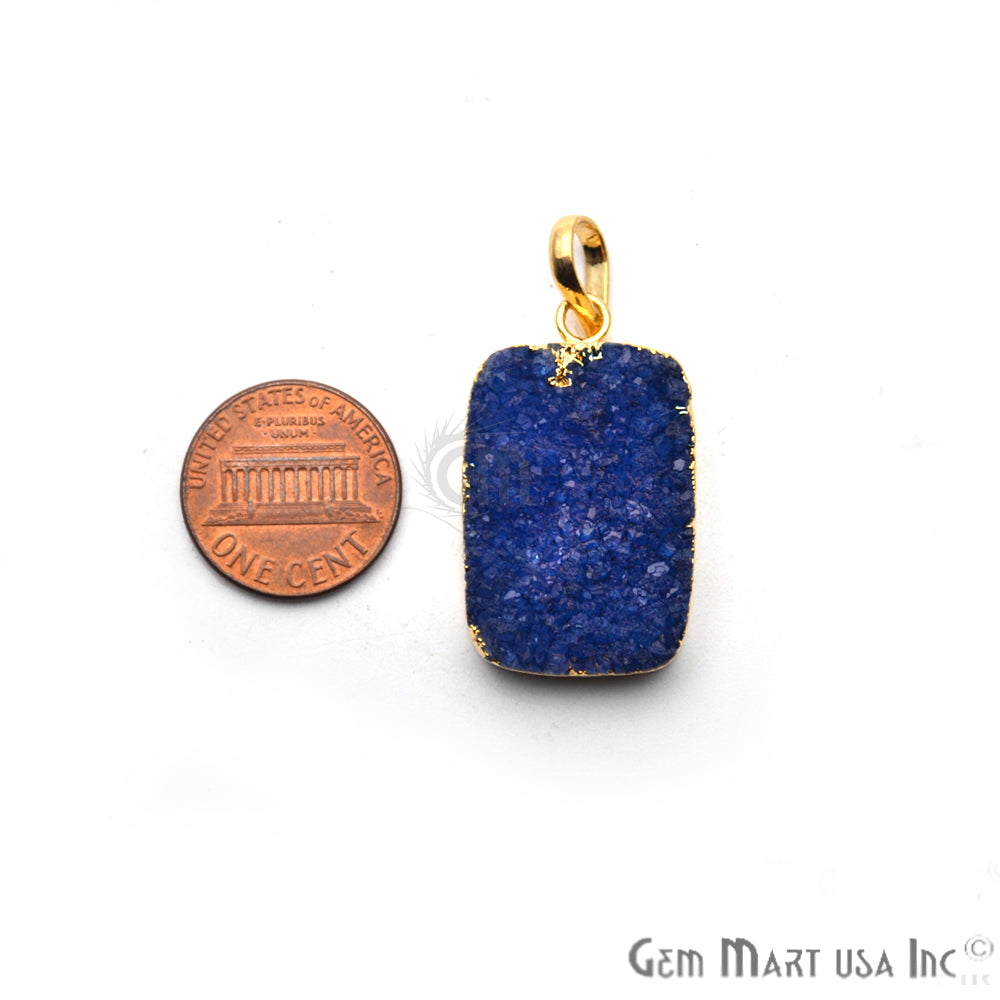 Rough Blue Druzy 32x20mm Gold Electroplated Single Bail Pendant - GemMartUSA