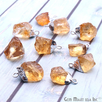 Rough Citrine Gemstone 15x8mm Silver Edged Bracelets Charm Connectors - GemMartUSA