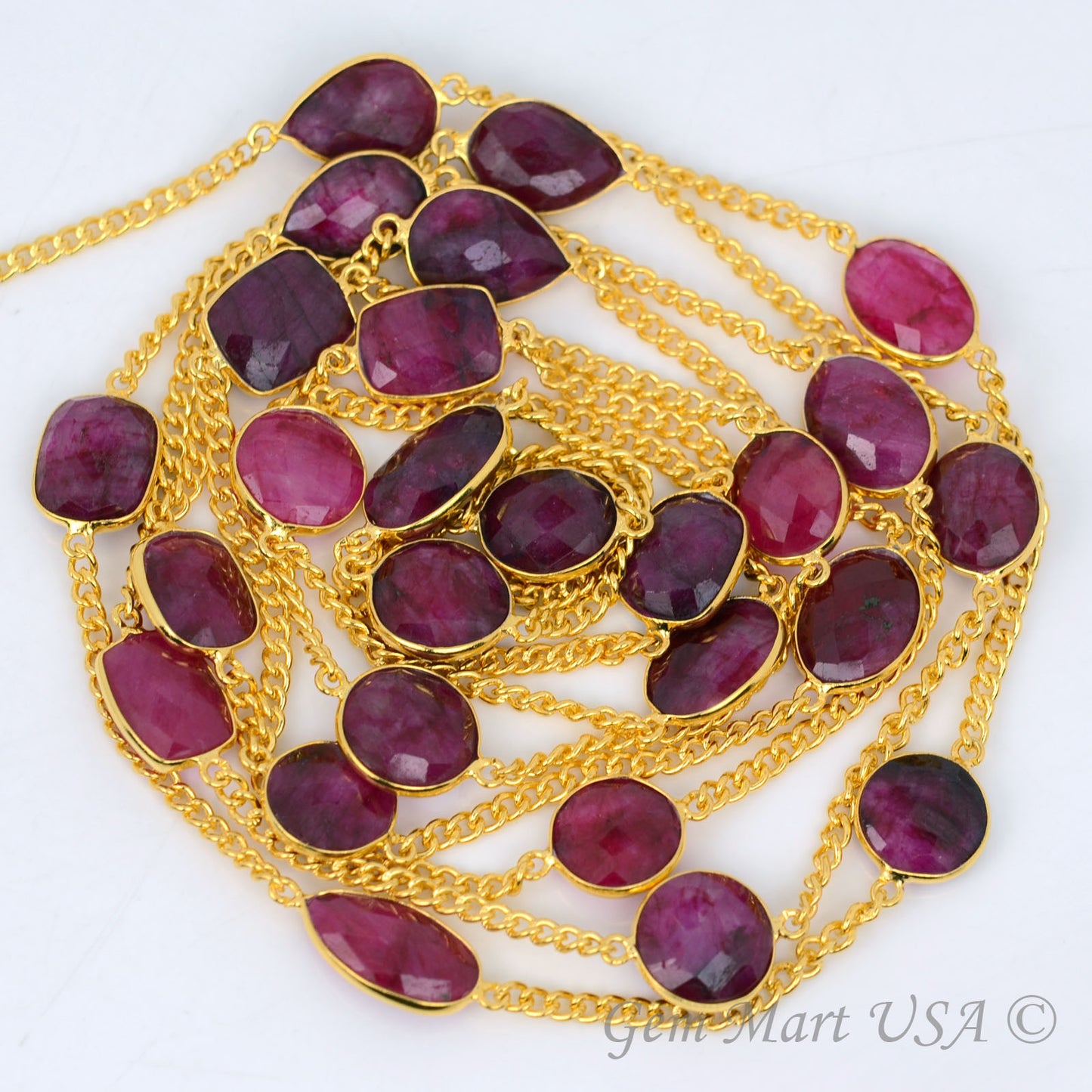 Ruby 10-15mm Gold Plated Bezel Connector Link Rosary Chain - GemMartUSA (764196093999)