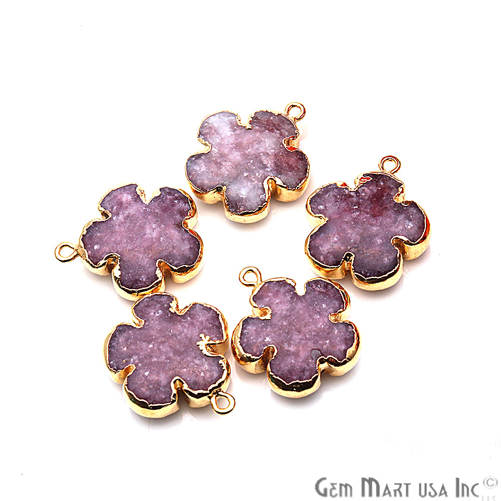 Flower Shape Gemstone Gold Edged Connector Charm (Pick Gemstone, Bail) - GemMartUSA
